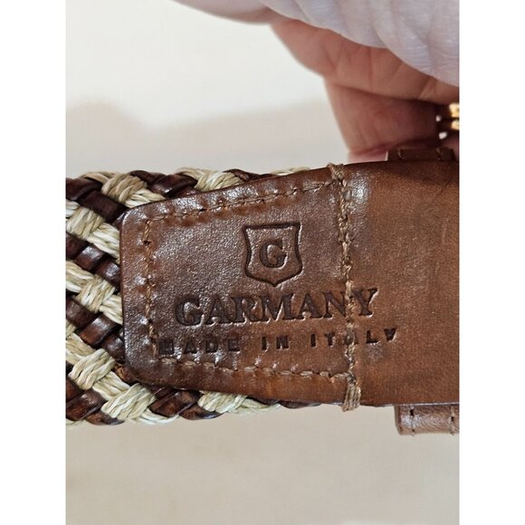 Garmany Italian Belt Mens Size 42 Woven Leather & Straw Brown & Beige - Picture 6 of 9